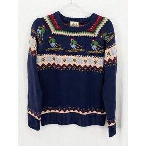 Kiel James Patrick Cozy Cabin Sweater Womens XS Navy Ski Fair Isle Slopes Winter